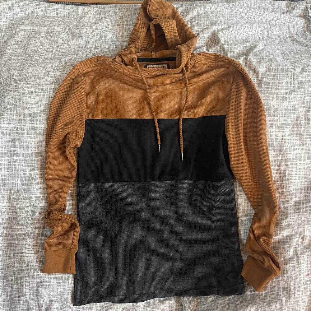 Hudson & Barrow Men's Waffle Knit Thermal Hoodie Mustard/Yellow/Tan Size Small